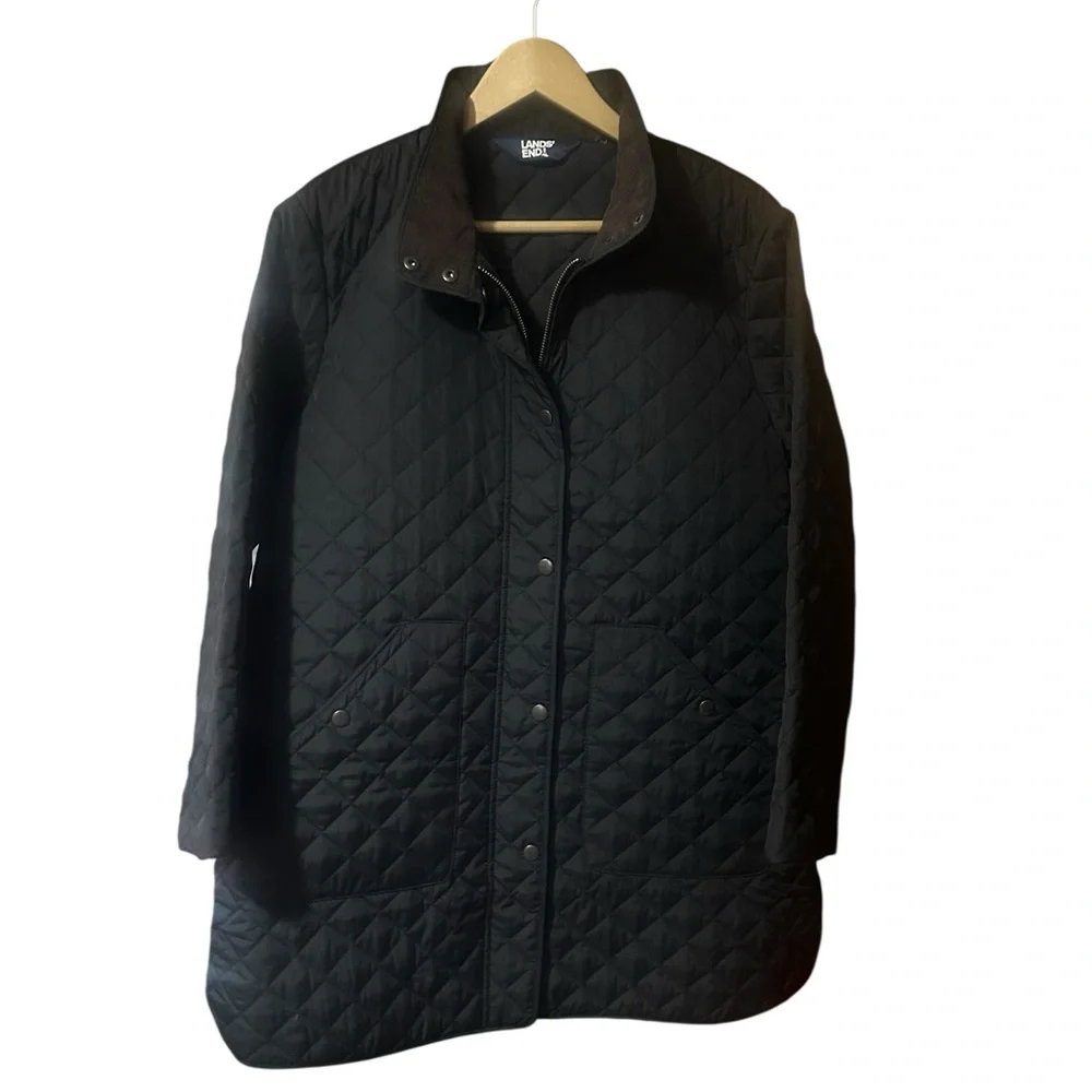 Lands' End Black Quilted Barn Chore Jacket Womens Size XL
